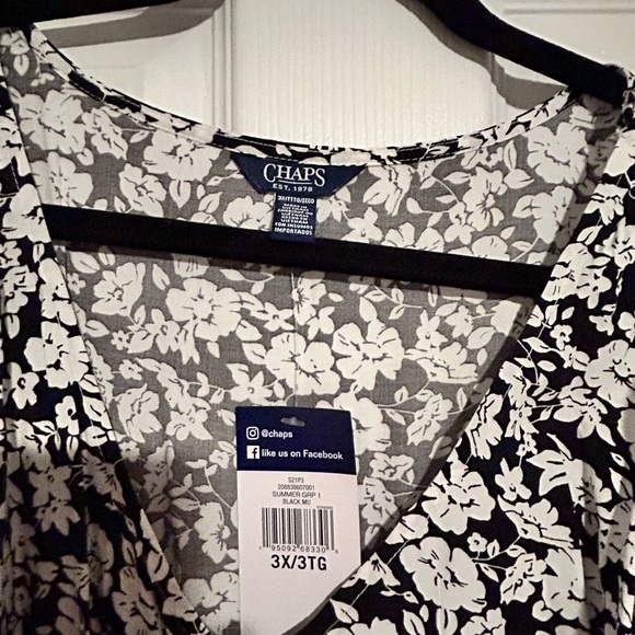 Chaps midi button-up dress, black & white floral, size 3x - Picture 2 of 7